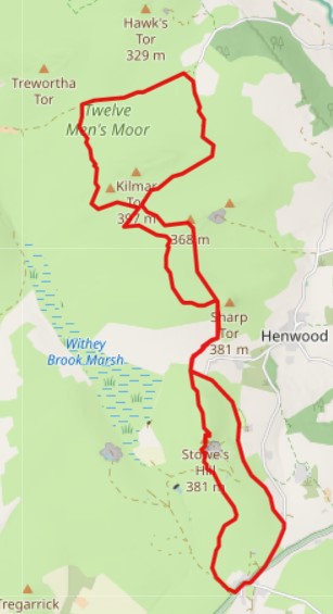 Route map Minions to Twelve Mens Moor