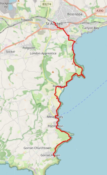 St Austell to Gorran Haven Route Map