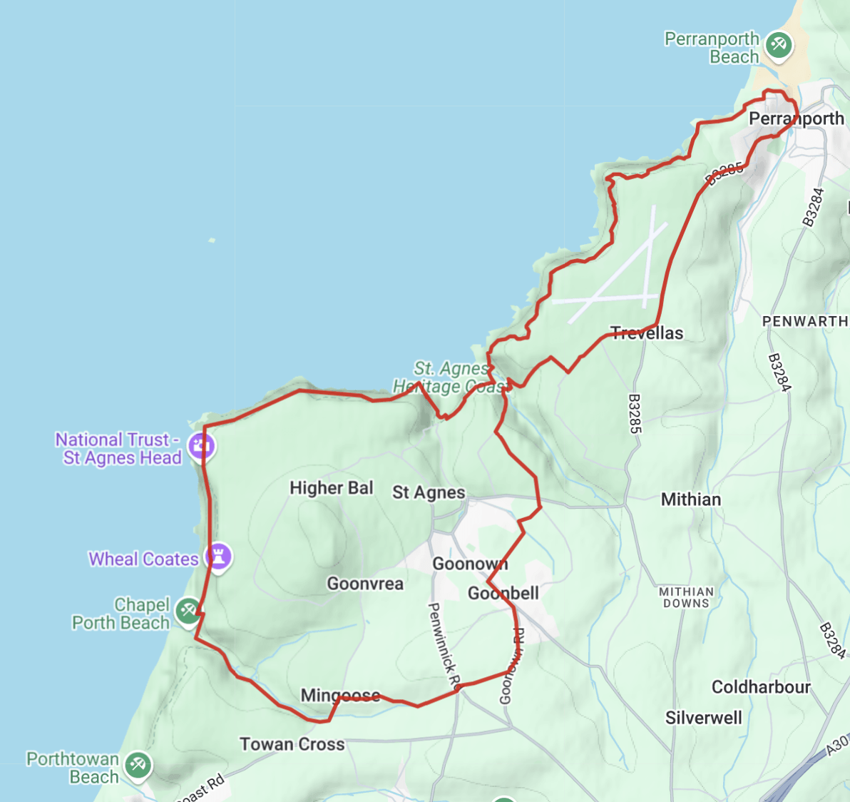 St Agnes Headland and Around Route Map
